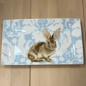 Grace Tea Ware Blue Damask & Bunny Print Large Ceramic Serving Platter Tray